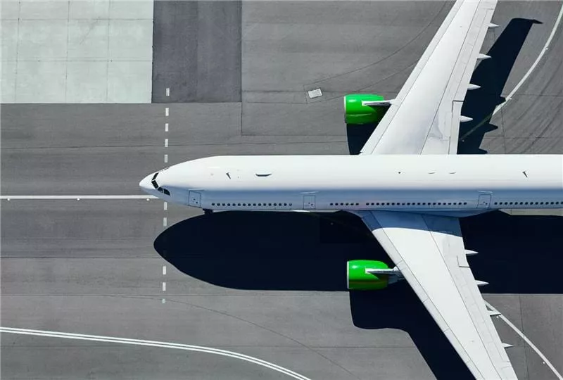 Overhead shot of plane on runway