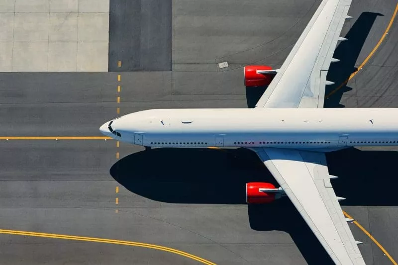 Overhead shot of plane on runway